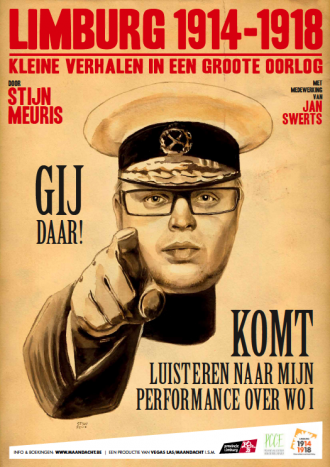 Aankondiging en poster voor de performance Limburg 1914-1918.