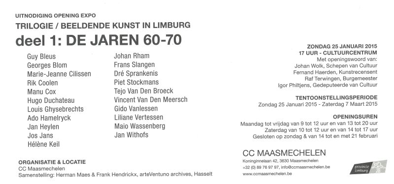 Flyer expo kunst in Limburg met data en lijst van kunstenaars.