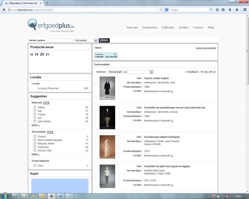 Screenshot van het modemuseum op Erfgoedplus.be.