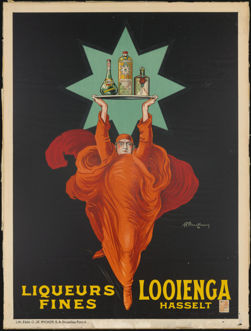 Affiche voor stokerij Looienga, ontworpen door Roger Berckmans