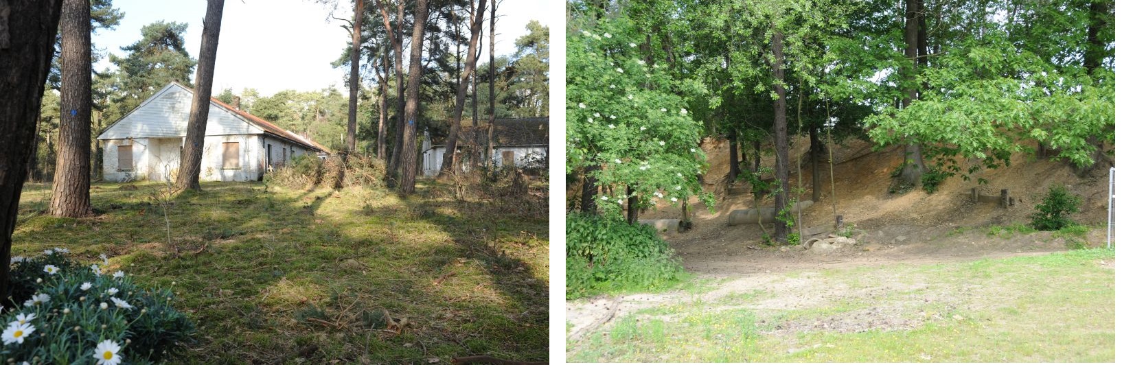 Oude Duitse gebouwen op het voormalige vliegveld van As.