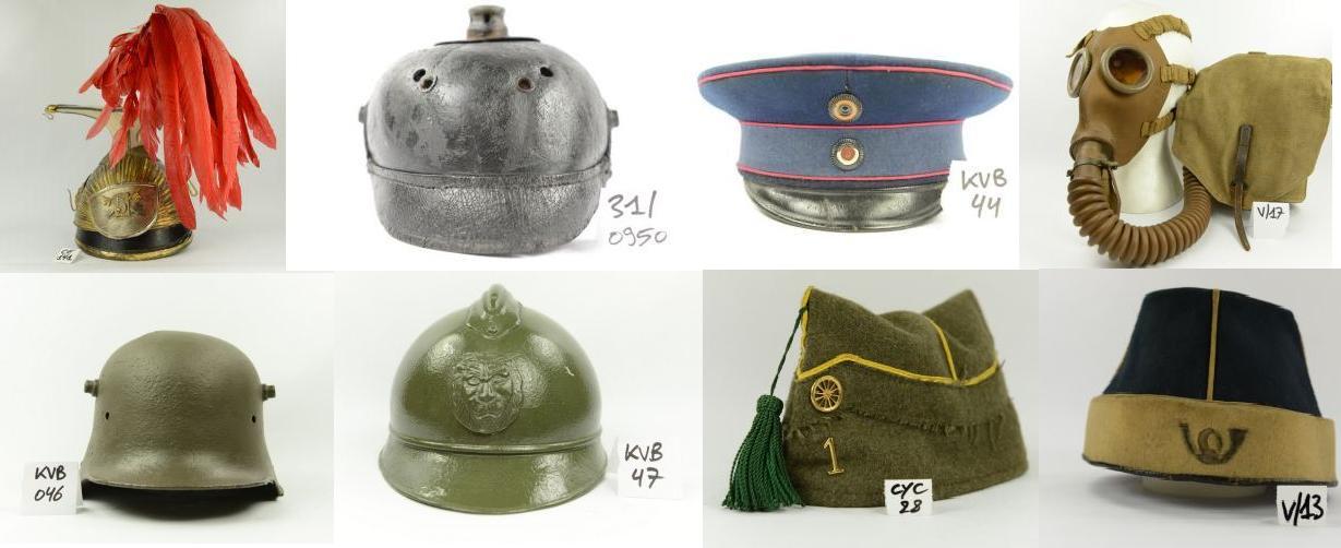 Helmen van de Eerste Wereldoorlog uit de collectie van het Kamp van Beverlo.
