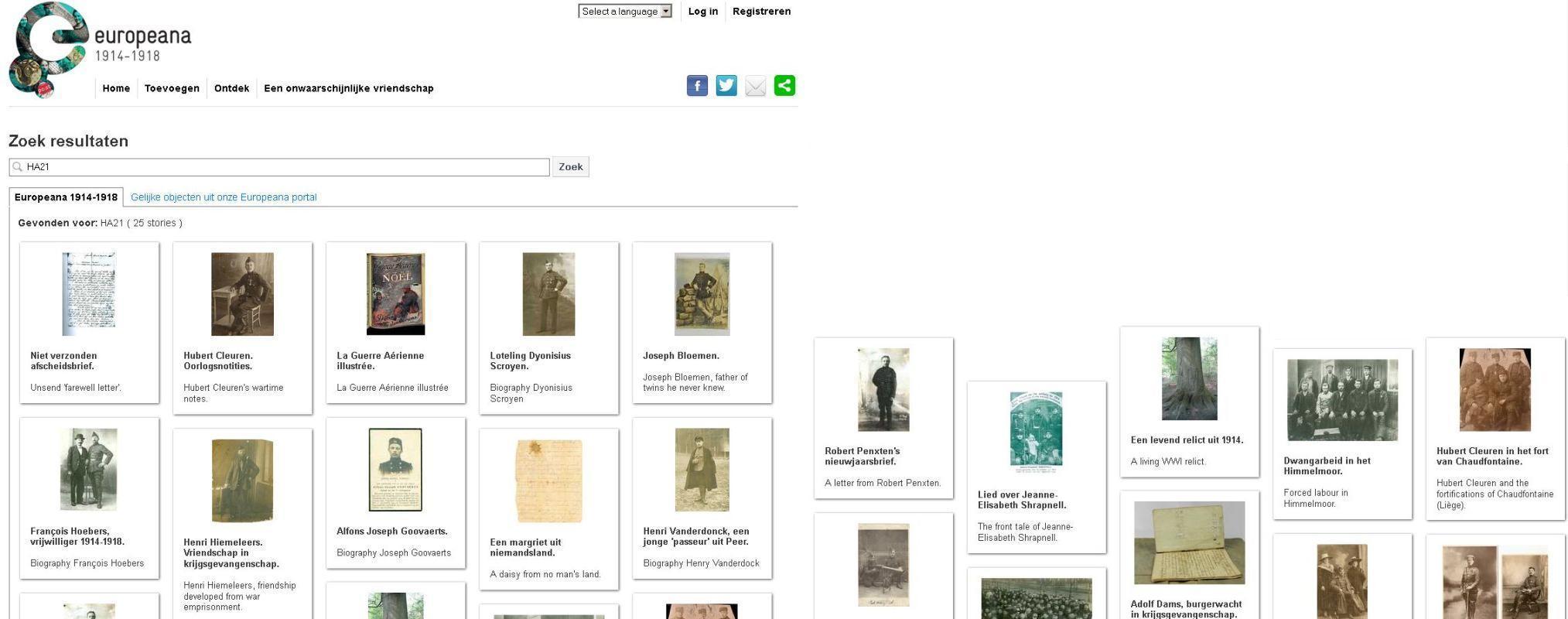 Europeana 1914-1918 database voor verhalen.
